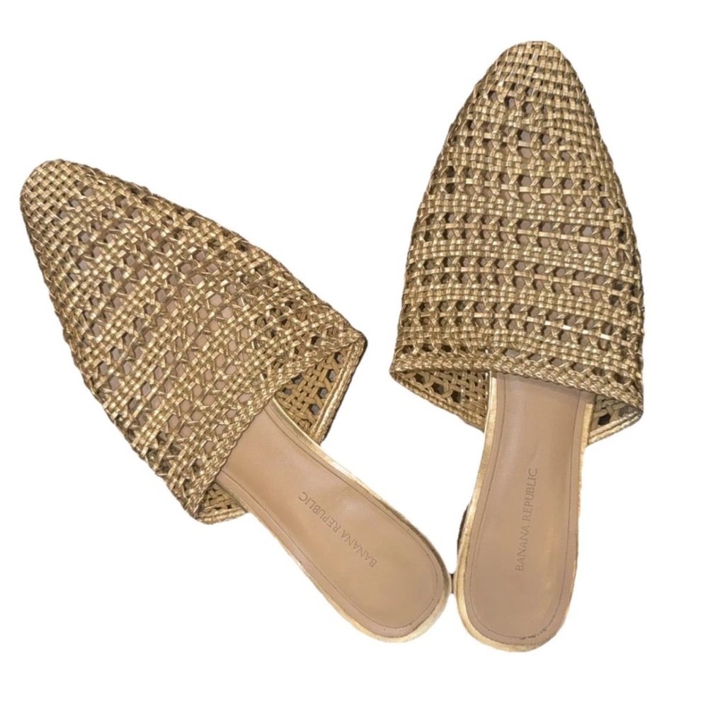 Banana Republic Gold Woven Textured Mules